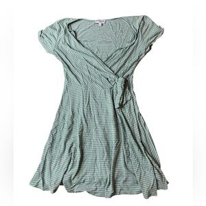Rolla Coster Sage Green Striped Faux Wrap Dress - M